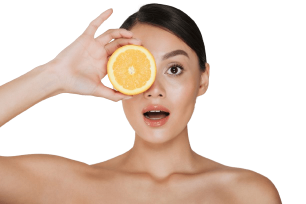 close up beautiful lady with soft fresh skin holding juicy orange enjoying natural vitamin isolated white removebg preview